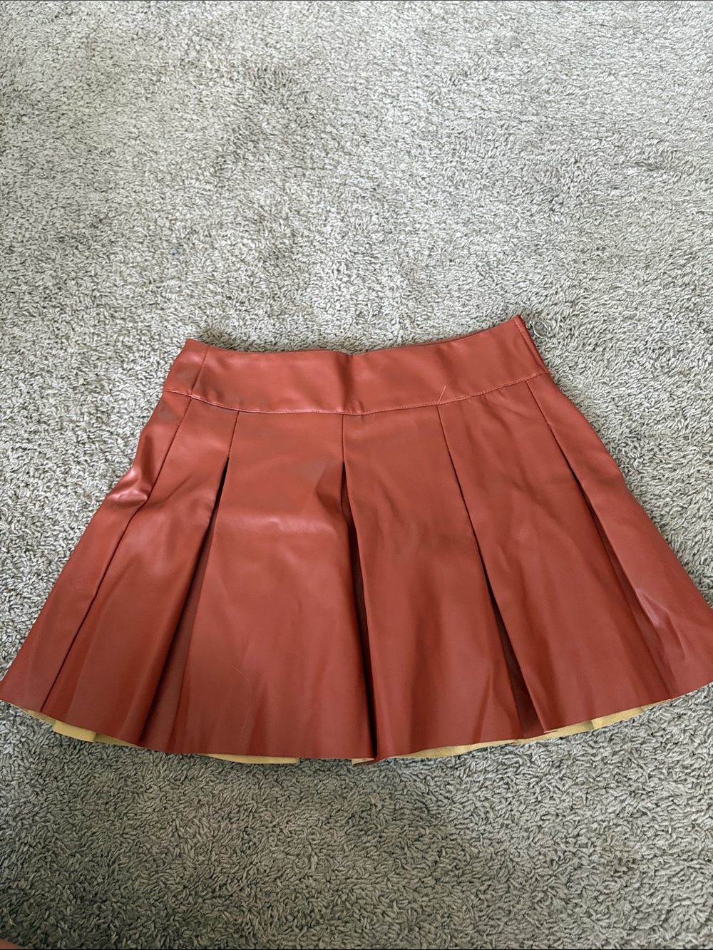 Wet Seal Rust Pleated Faux-Leather Skater Skirt